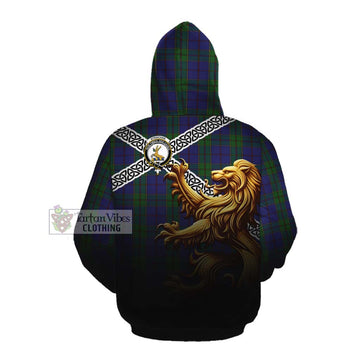 Strachan Crest Tartan Cotton Hoodie with Golden Lion Emblem Celtic Style