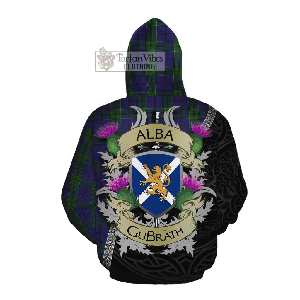 Tartan Vibes Clothing Strachan Tartan Family Crest Cotton Hoodie Lion Rampant Royal Thistle Shield Celtic Inspired
