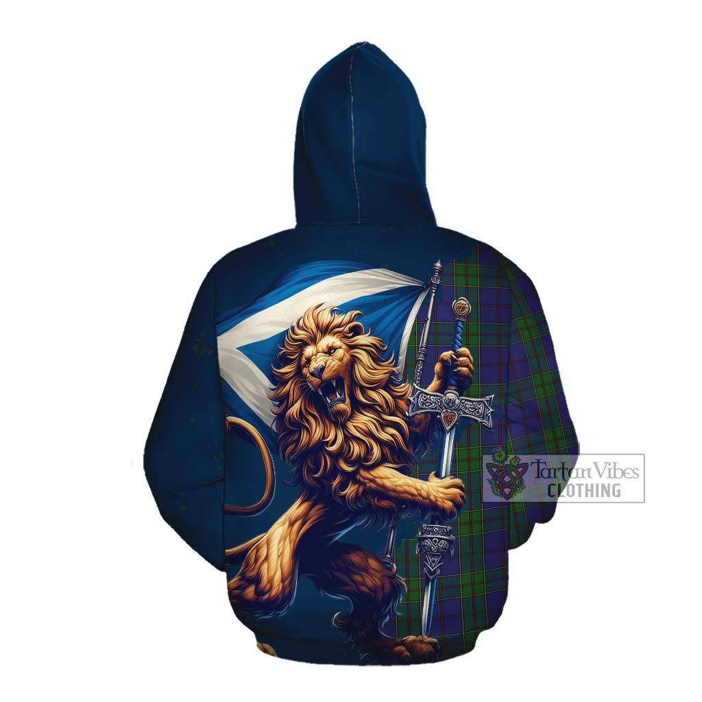 Tartan Vibes Clothing Strachan Tartan Family Crest Cotton Hoodie with Scottish Majestic Lion