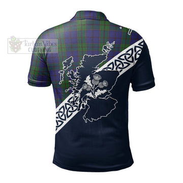 Strachan Tartan Polo Shirt Featuring Thistle and Scotland Map