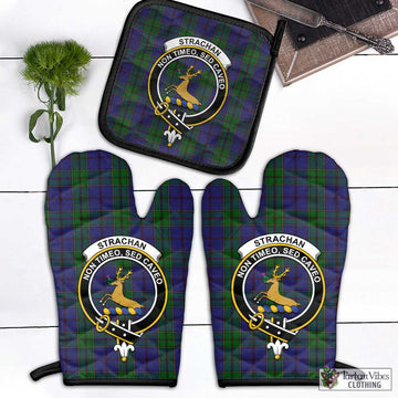 Strachan Tartan Combo Oven Mitt & Pot-Holder with Family Crest Combo 1 Oven Mitt & 1 Pot-Holder Black - Tartan Vibes Clothing