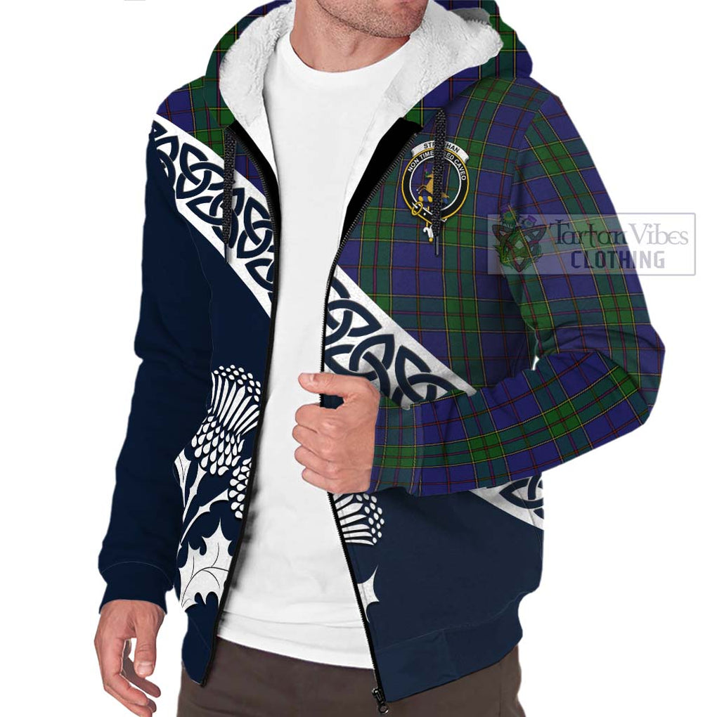 Tartan Vibes Clothing Strachan Tartan Sherpa Hoodie Featuring Thistle and Scotland Map