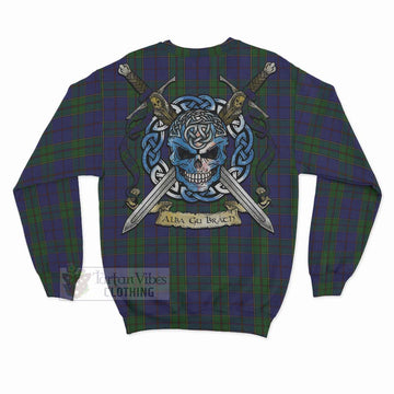 Strachan Tartan Sweatshirt with Family Crest Celtic Skull Style