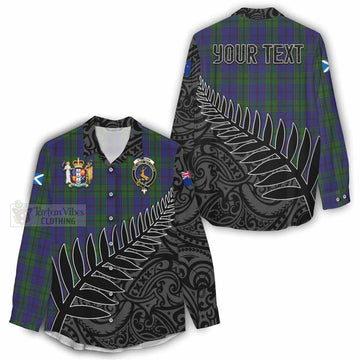 Strachan Crest Tartan Women's Casual Shirt with New Zealand Silver Fern Half Style