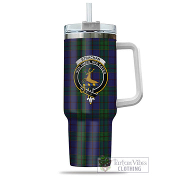 Strachan Tartan and Family Crest Tumbler with Handle