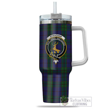 Tartan Vibes Clothing Strachan Tartan and Family Crest Tumbler with Handle