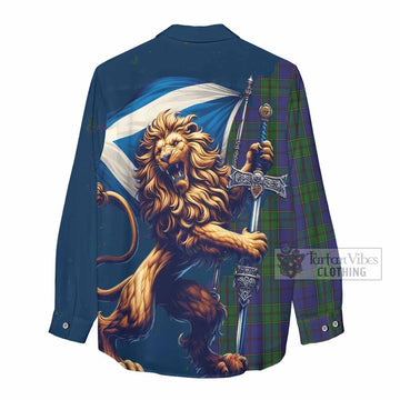 Strachan Tartan Family Crest Women's Casual Shirt with Scottish Majestic Lion