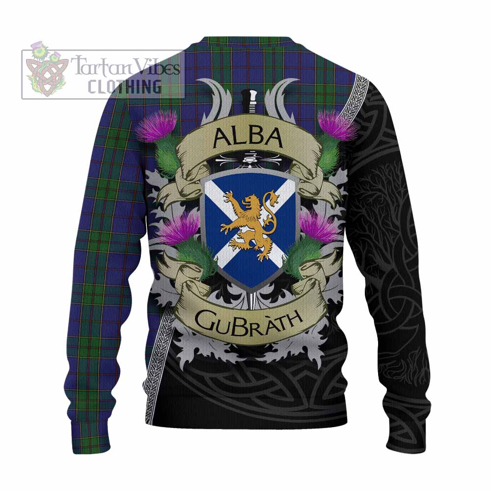 Tartan Vibes Clothing Strachan Tartan Family Crest Knitted Sweater Lion Rampant Royal Thistle Shield Celtic Inspired