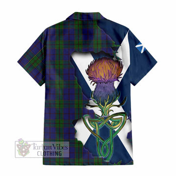 Tartan Vibes Clothing Strachan Tartan Family Crest Short Sleeve Button Shirt Scottish Thistle Celtic Inspired