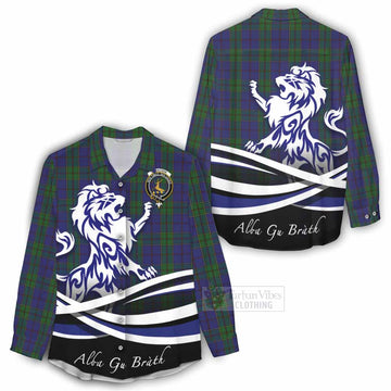 Tartan Vibes Clothing Strachan Tartan Women's Casual Shirt with Alba Gu Brath Regal Lion Emblem