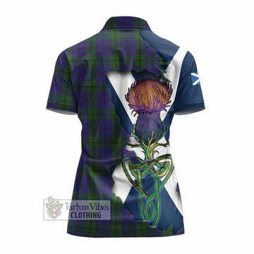 Strachan Tartan Family Crest Women's Polo Shirt Scottish Thistle Celtic Inspired