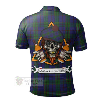 Tartan Vibes Clothing Strachan Tartan Polo Shirt with Family Crest and Bearded Skull Holding Bottles of Whiskey