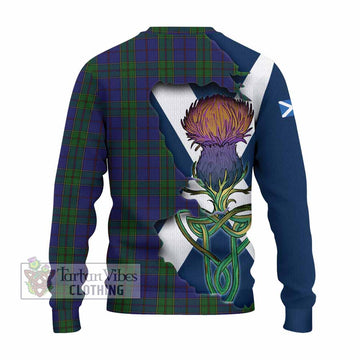 Tartan Vibes Clothing Strachan Tartan Family Crest Knitted Sweater Scottish Thistle Celtic Inspired