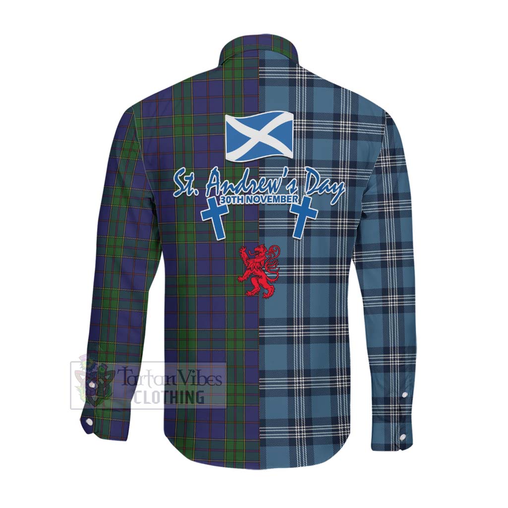 Tartan Vibes Clothing Strachan Tartan Long Sleeve Button Shirt Happy St. Andrew's Day Half Tartan Style