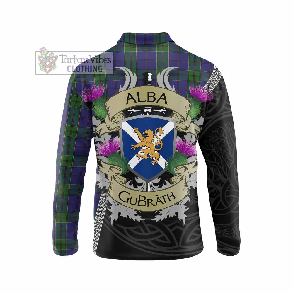 Tartan Vibes Clothing Strachan Tartan Family Crest Long Sleeve Polo Shirt Lion Rampant Royal Thistle Shield Celtic Inspired