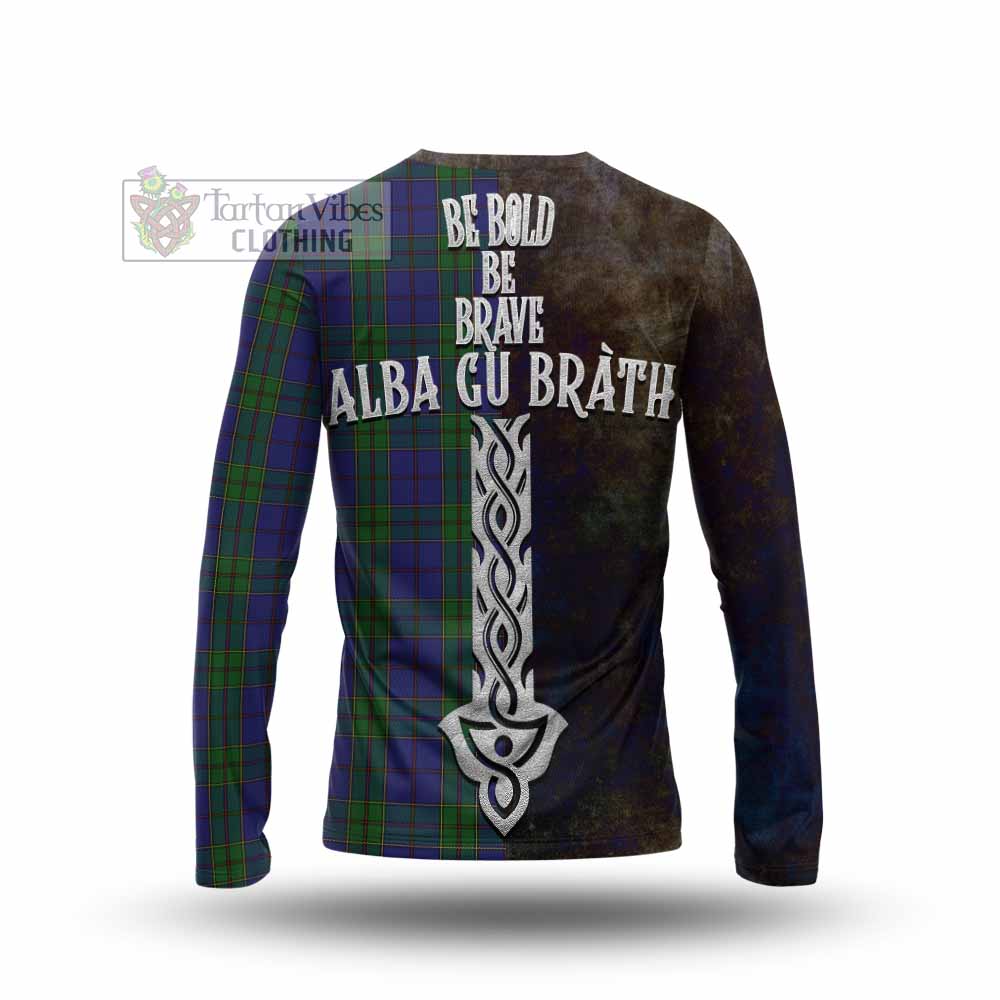 Tartan Vibes Clothing Strachan Tartan Family Crest Long Sleeve T-Shirt Alba Gu Brath Be Brave Lion Ancient Style