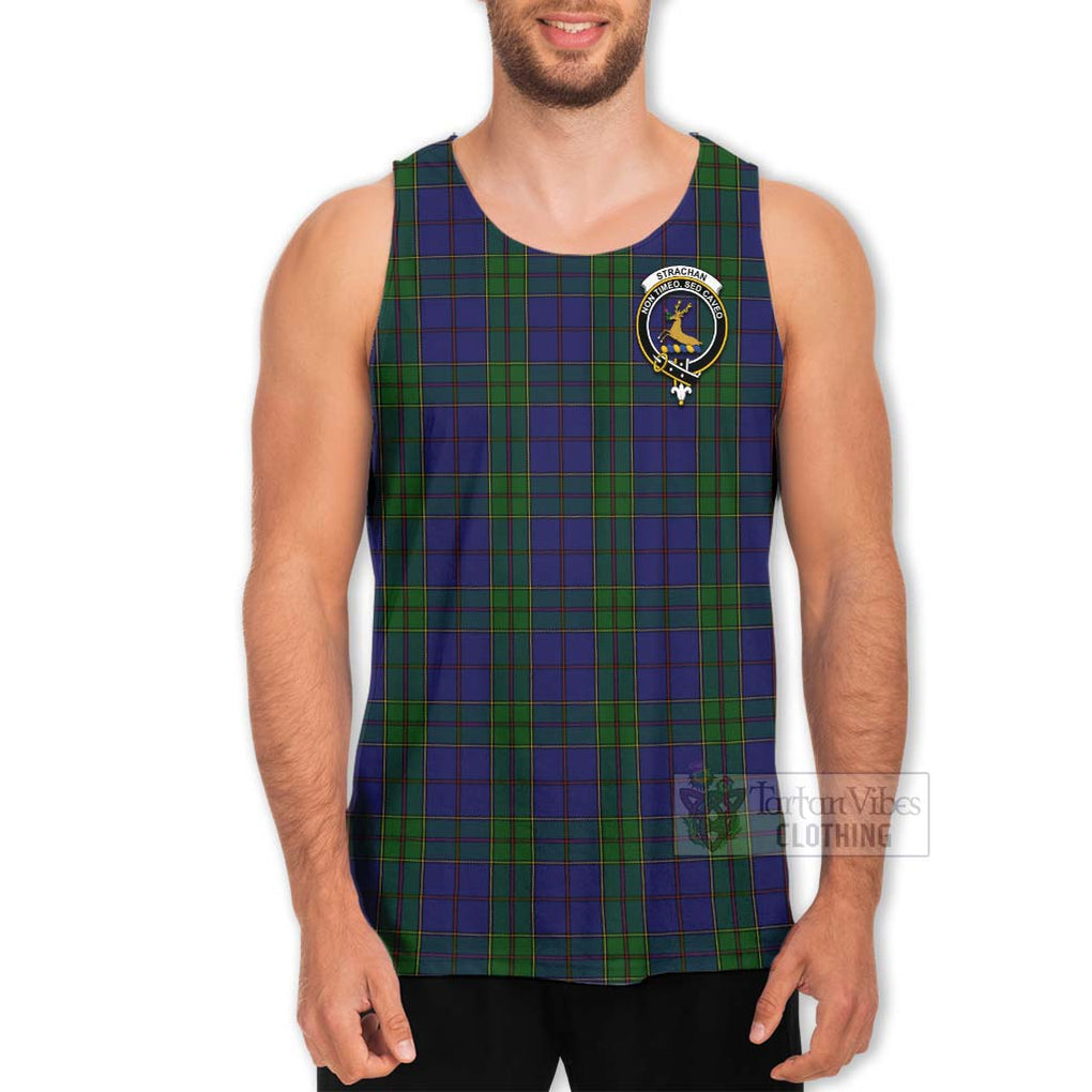 Tartan Vibes Clothing Strachan Tartan Men's Tank Top with Family Crest and Bearded Skull Holding Bottles of Whiskey