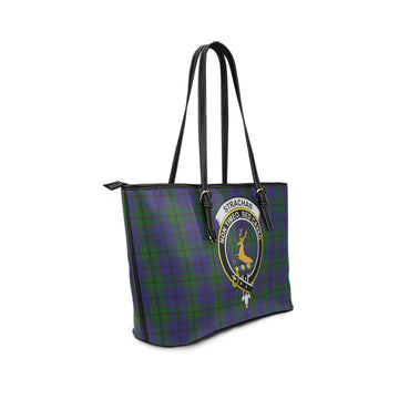 Strachan Tartan Leather Tote Bag with Family Crest