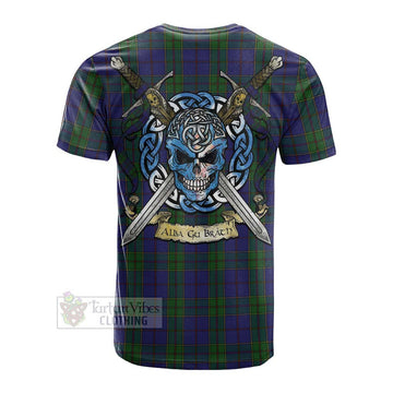 Tartan Vibes Clothing Strachan Tartan Cotton T-shirt with Family Crest Celtic Skull Style