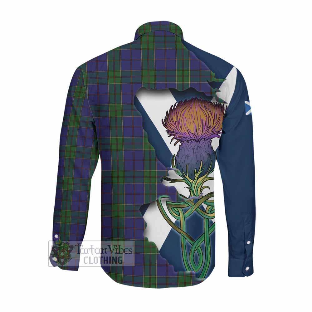 Tartan Vibes Clothing Strachan Tartan Family Crest Long Sleeve Button Shirt Scottish Thistle Celtic Inspired