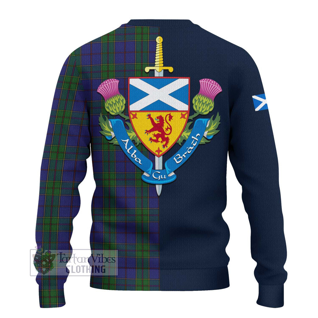 Tartan Vibes Clothing Strachan Tartan Knitted Sweater with Scottish Lion Royal Arm Half Style