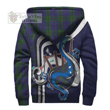 Strachan Tartan Sherpa Hoodie with Epic Bagpipe Style