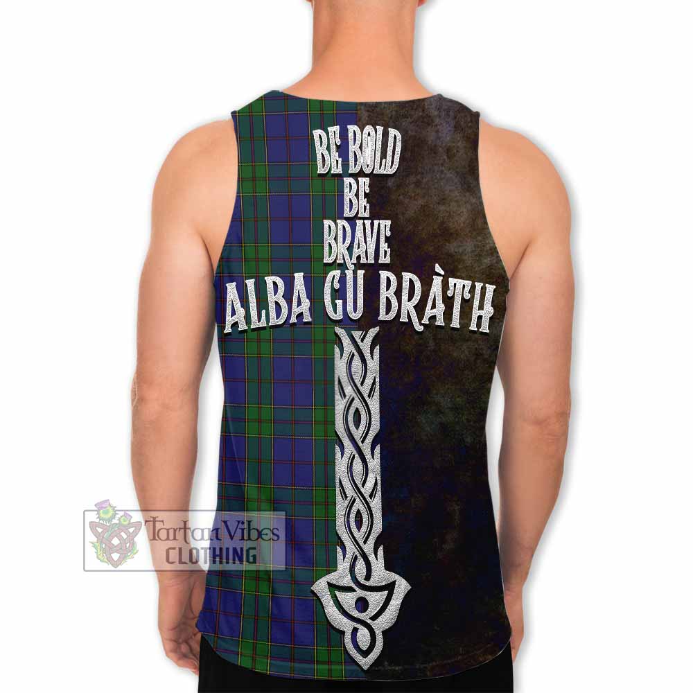 Tartan Vibes Clothing Strachan Tartan Family Crest Men's Tank Top Alba Gu Brath Be Brave Lion Ancient Style