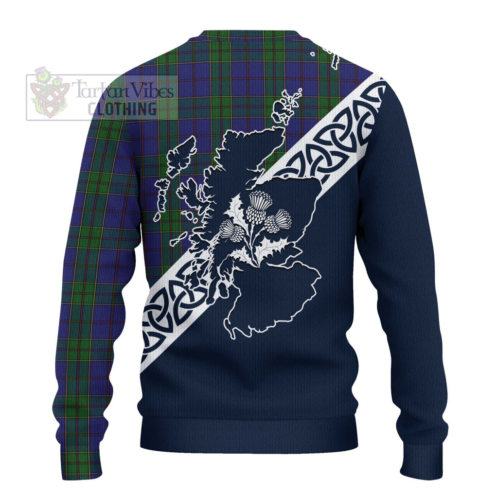 Tartan Vibes Clothing Strachan Tartan Knitted Sweater Featuring Thistle and Scotland Map