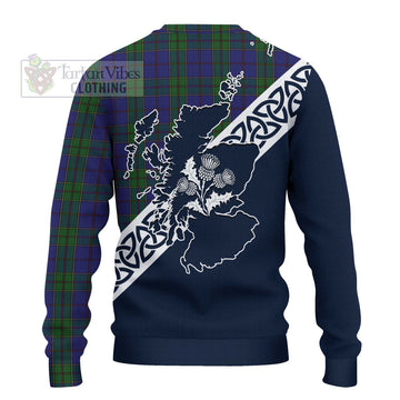 Tartan Vibes Clothing Strachan Tartan Knitted Sweater Featuring Thistle and Scotland Map