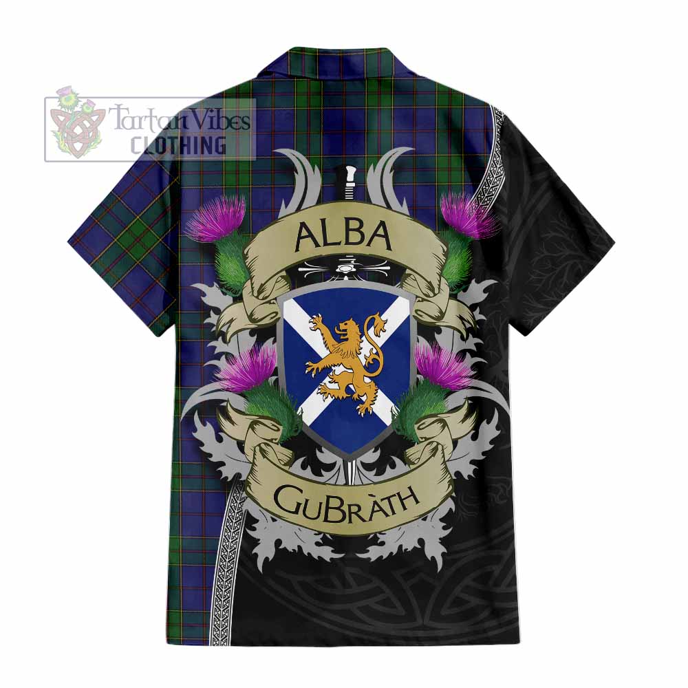 Tartan Vibes Clothing Strachan Tartan Family Crest Short Sleeve Button Shirt Lion Rampant Royal Thistle Shield Celtic Inspired