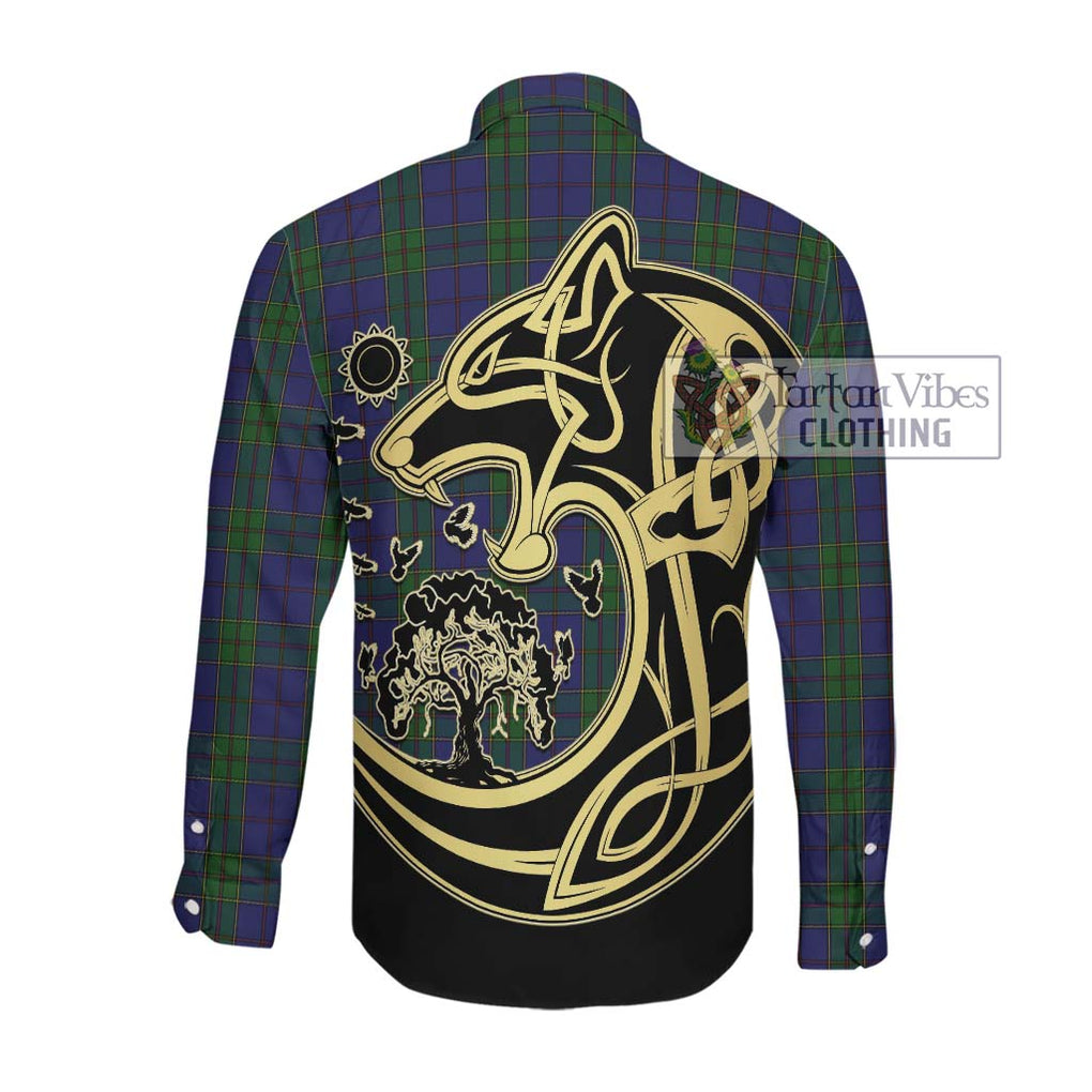 Strachan Tartan Long Sleeve Button Shirt with Family Crest Celtic Wolf Style Men's Shirt - Tartan Vibes Clothing