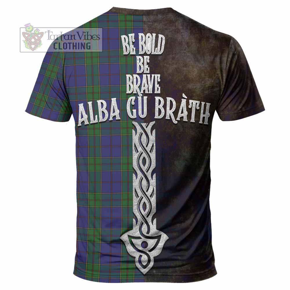 Tartan Vibes Clothing Strachan Tartan Family Crest T-Shirt Alba Gu Brath Be Brave Lion Ancient Style