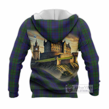 Strachan Tartan Family Crest Knitted Hoodie with Scottish Ancient Castle Style