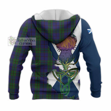 Strachan Tartan Family Crest Knitted Hoodie Scottish Thistle Celtic Inspired