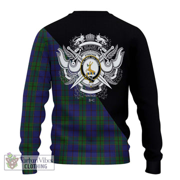 Strachan Tartan Knitted Sweater with Family Crest and Military Logo Style - Tartanvibesclothing Shop