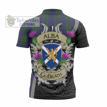 Strachan Tartan Family Crest Zipper Polo Shirt Lion Rampant Royal Thistle Shield Celtic Inspired