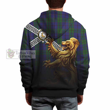 Strachan Crest Tartan Hoodie with Golden Lion Emblem Celtic Style