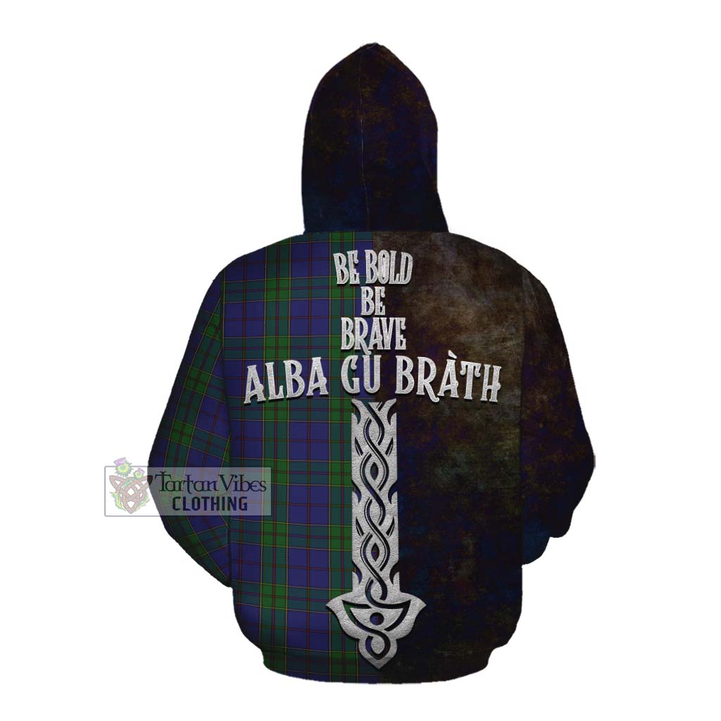 Tartan Vibes Clothing Strachan Tartan Family Crest Cotton Hoodie Alba Gu Brath Be Brave Lion Ancient Style