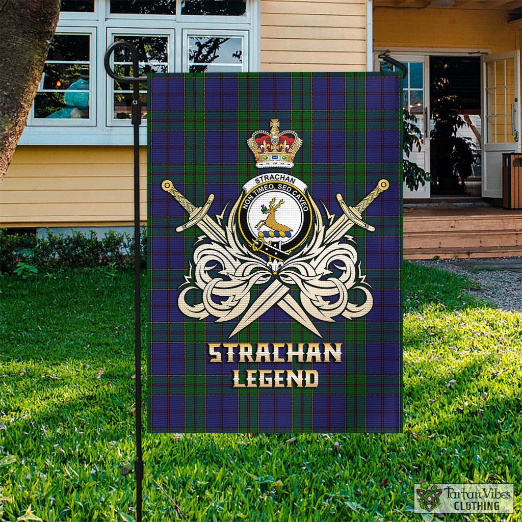 Tartan Vibes Clothing Strachan Tartan Flag with Clan Crest and the Golden Sword of Courageous Legacy