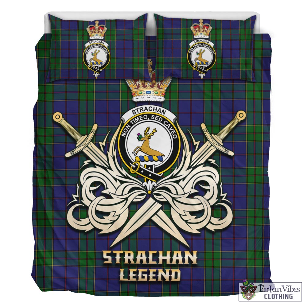 Tartan Vibes Clothing Strachan Tartan Bedding Set with Clan Crest and the Golden Sword of Courageous Legacy