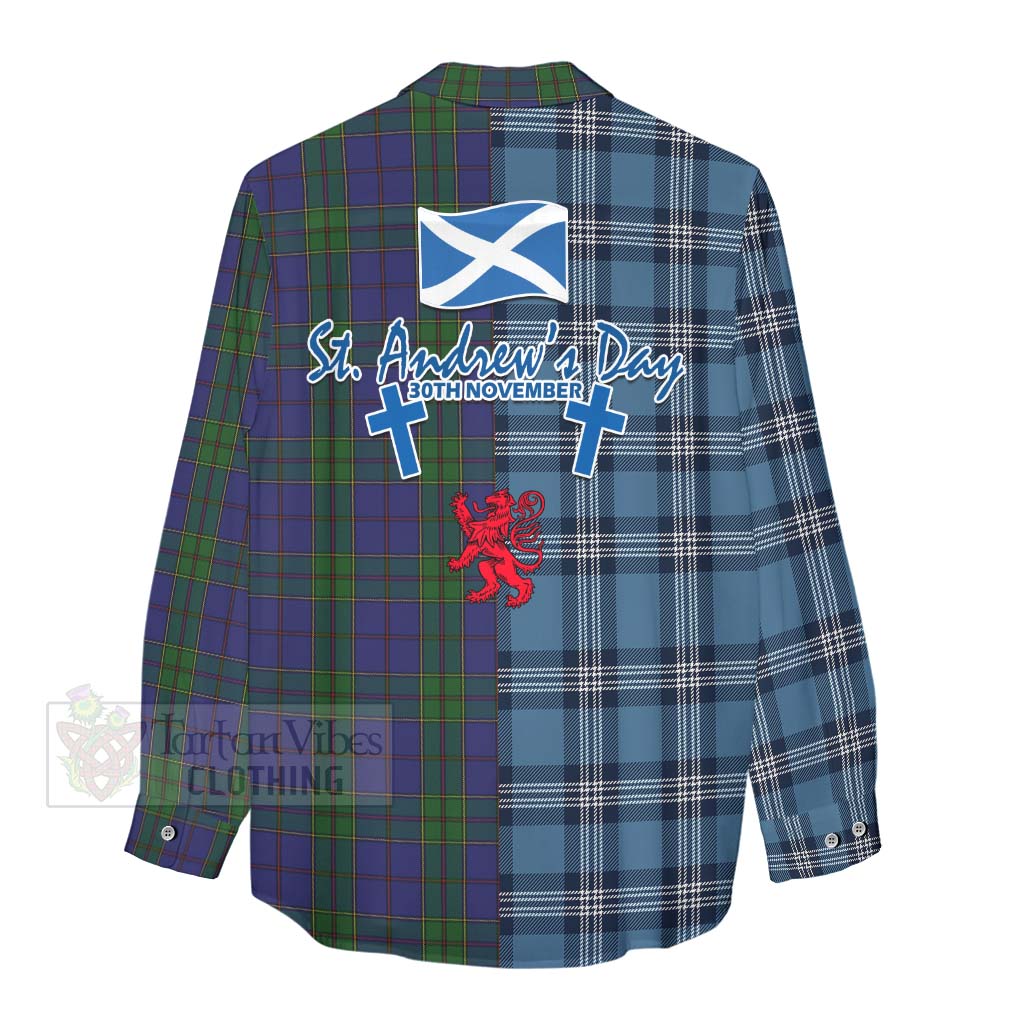 Tartan Vibes Clothing Strachan Tartan Women's Casual Shirt Happy St. Andrew's Day Half Tartan Style