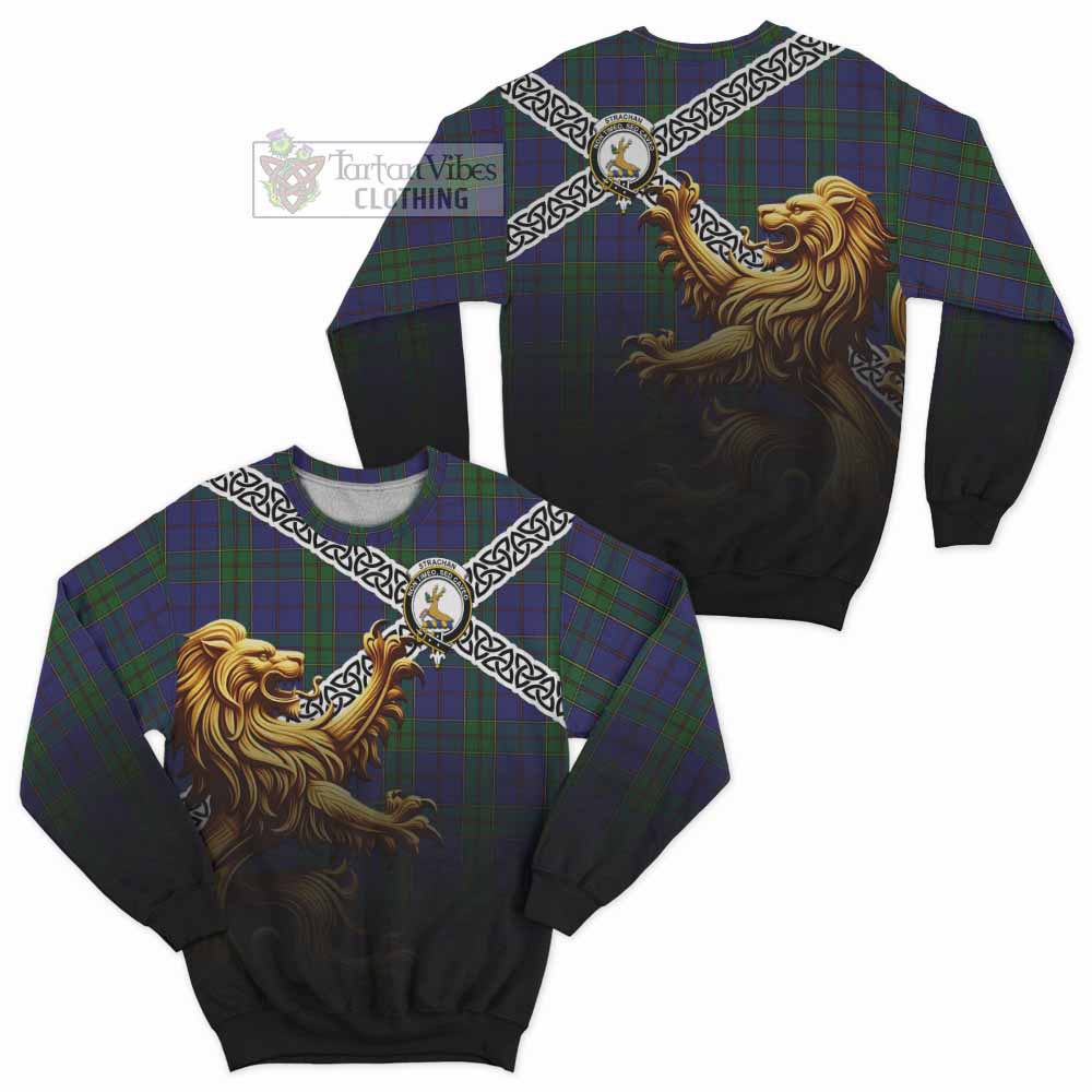 Tartan Vibes Clothing Strachan Crest Tartan Sweatshirt with Golden Lion Emblem Celtic Style