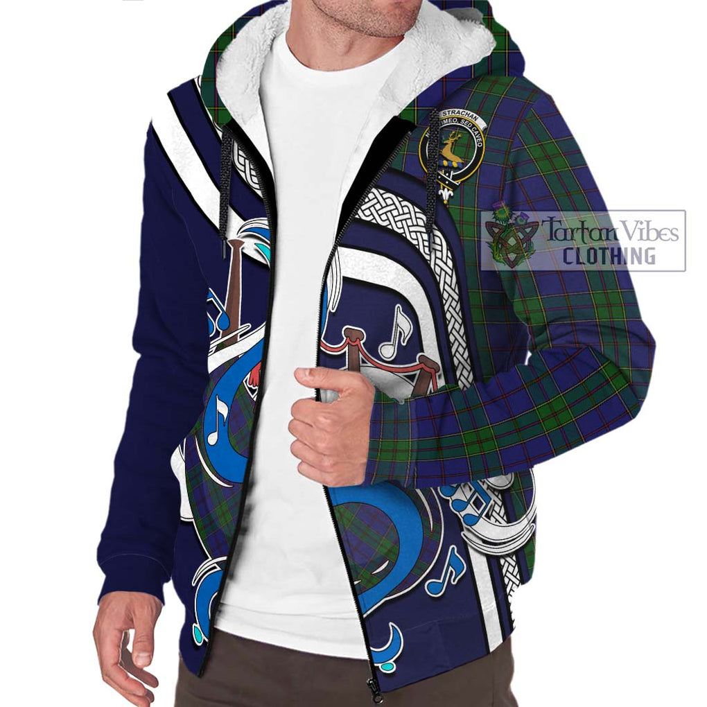 Strachan Tartan Sherpa Hoodie with Epic Bagpipe Style Unisex - Tartanvibesclothing Shop