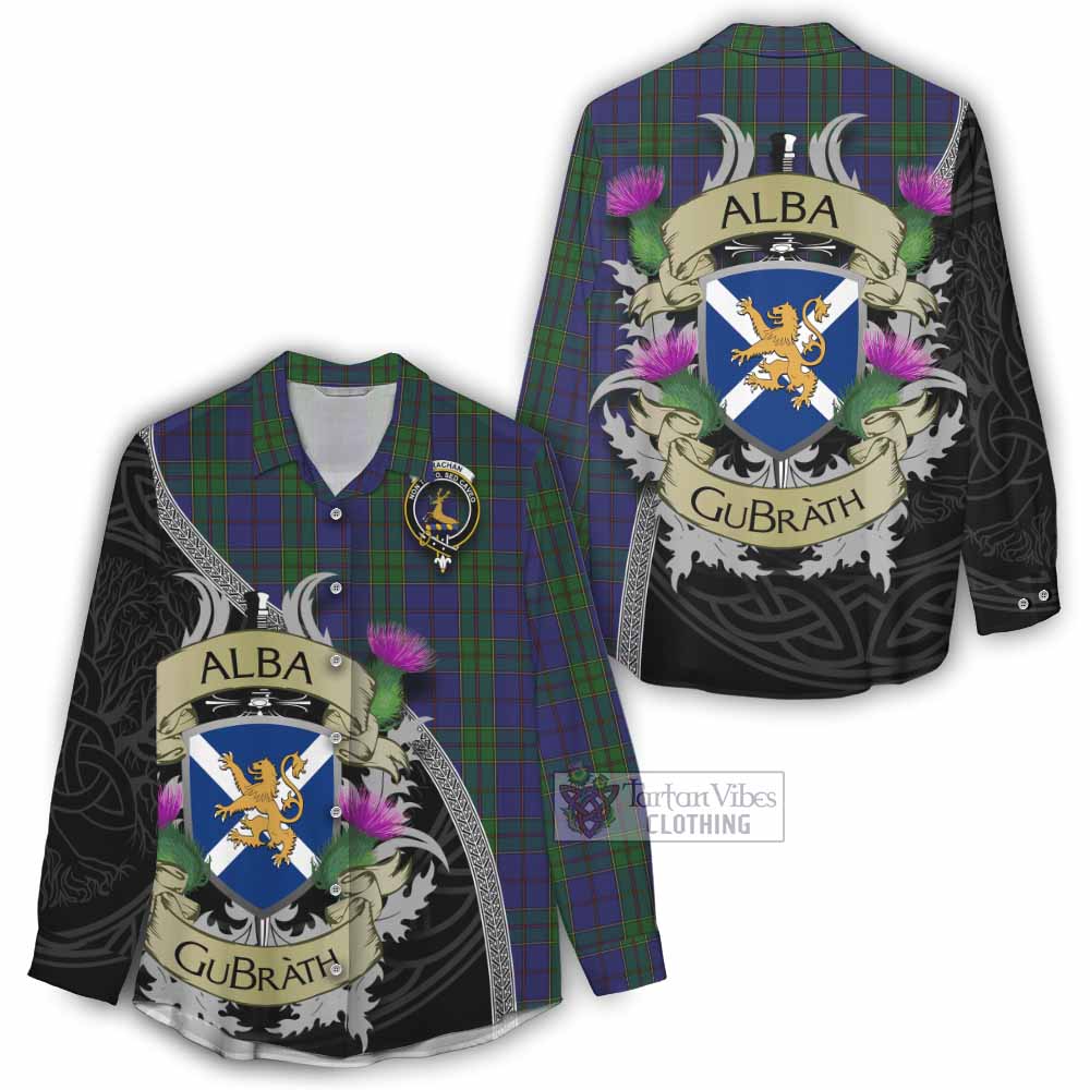 Tartan Vibes Clothing Strachan Tartan Family Crest Women's Casual Shirt Lion Rampant Royal Thistle Shield Celtic Inspired