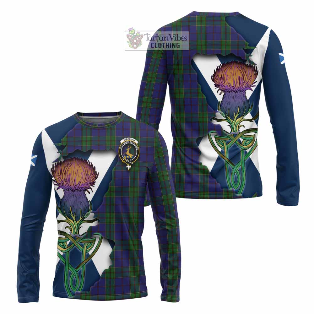 Tartan Vibes Clothing Strachan Tartan Family Crest Long Sleeve T-Shirt Scottish Thistle Celtic Inspired