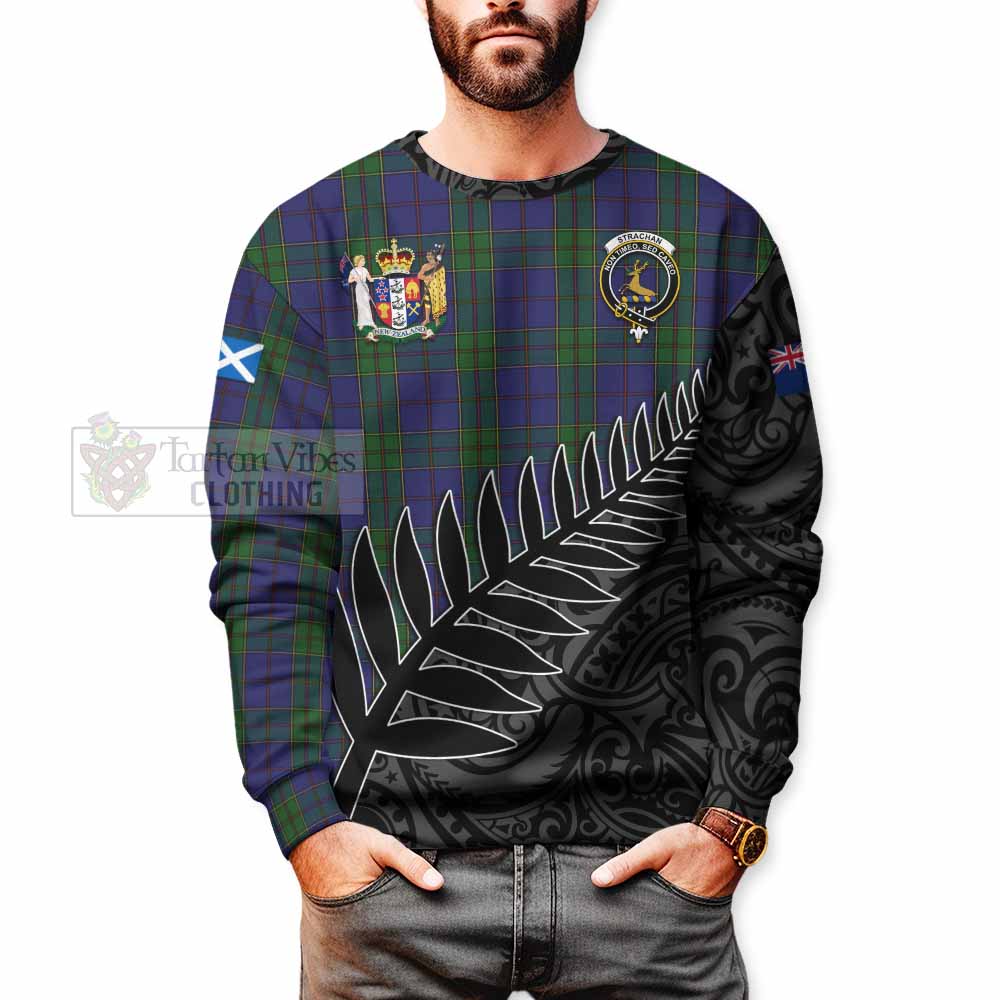 Tartan Vibes Clothing Strachan Crest Tartan Sweatshirt with New Zealand Silver Fern Half Style
