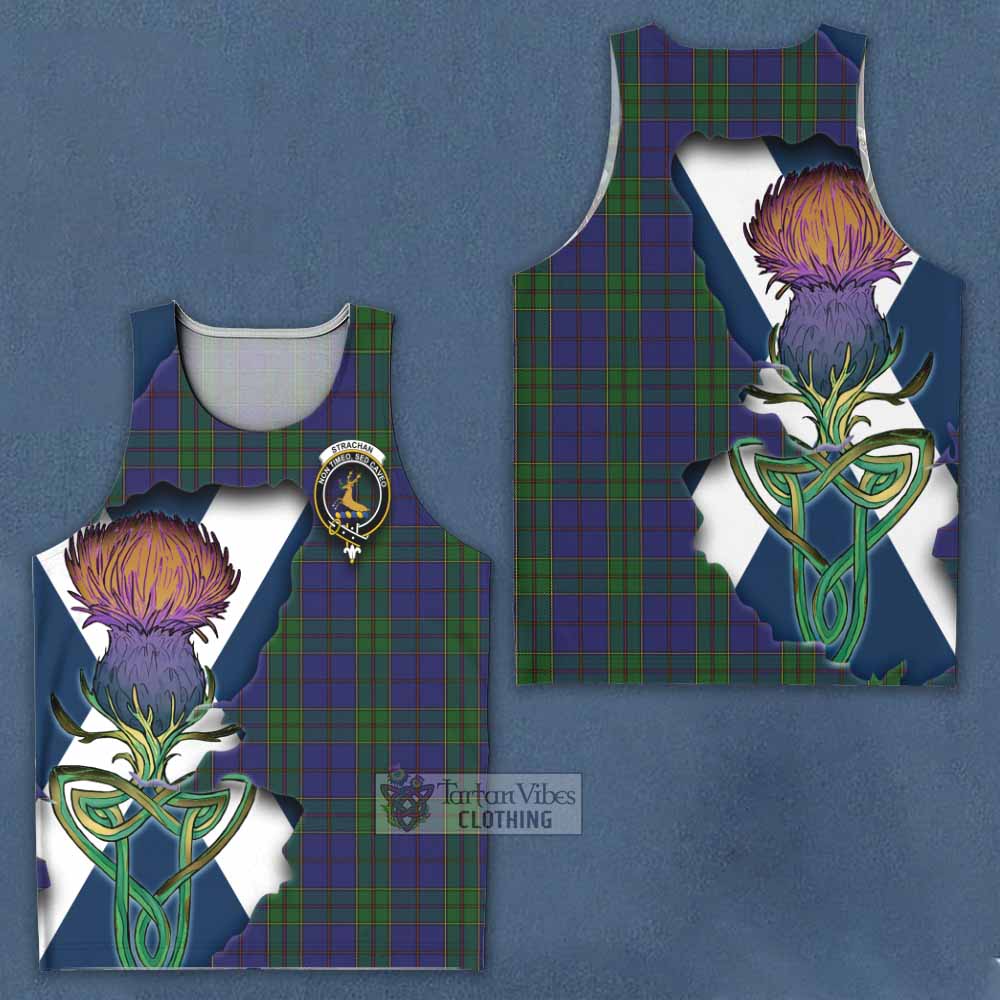Tartan Vibes Clothing Strachan Tartan Family Crest Men's Tank Top Scottish Thistle Celtic Inspired