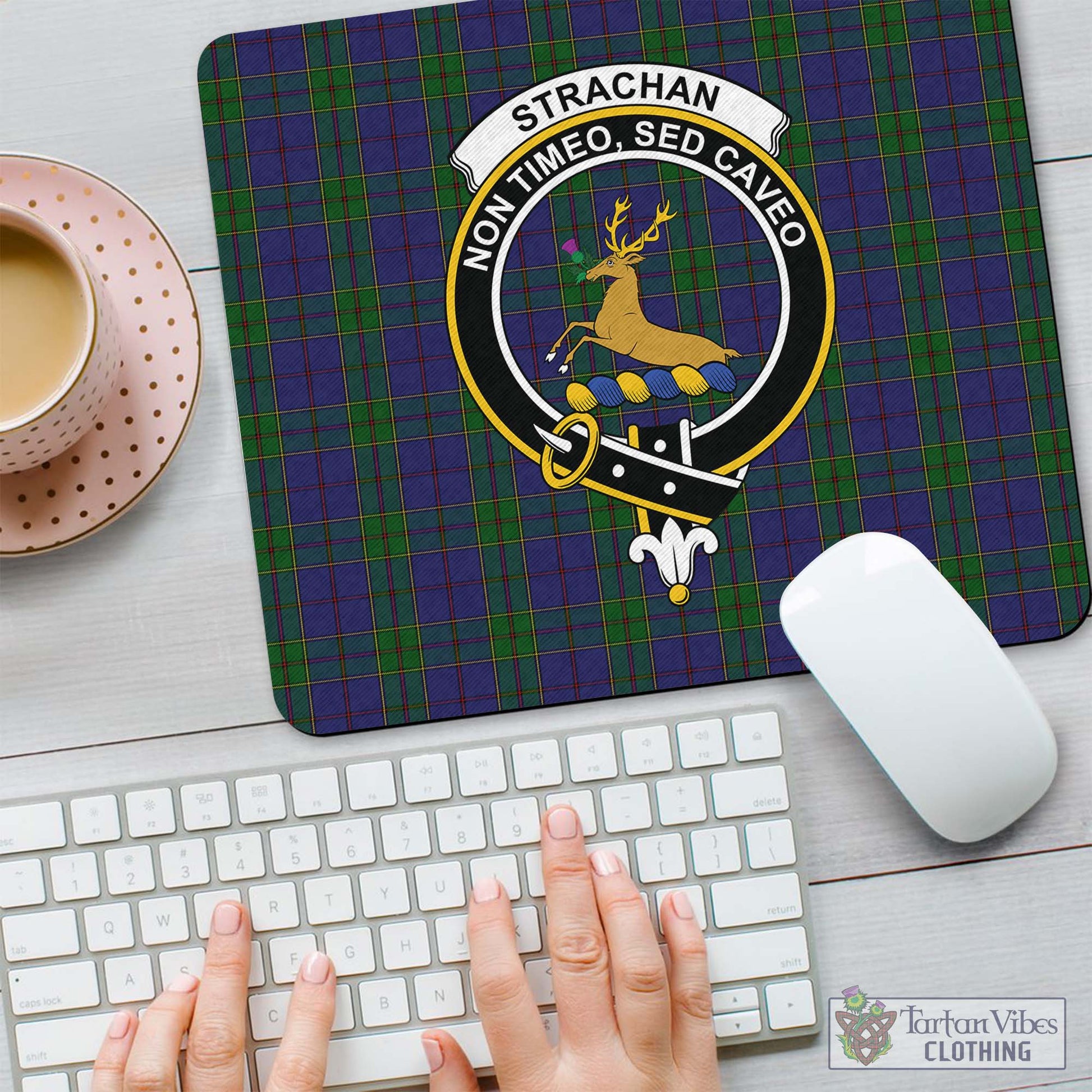 Tartan Vibes Clothing Strachan Tartan Mouse Pad with Family Crest