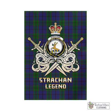 Strachan Tartan Garden Flag with Clan Crest and the Golden Sword of Courageous Legacy