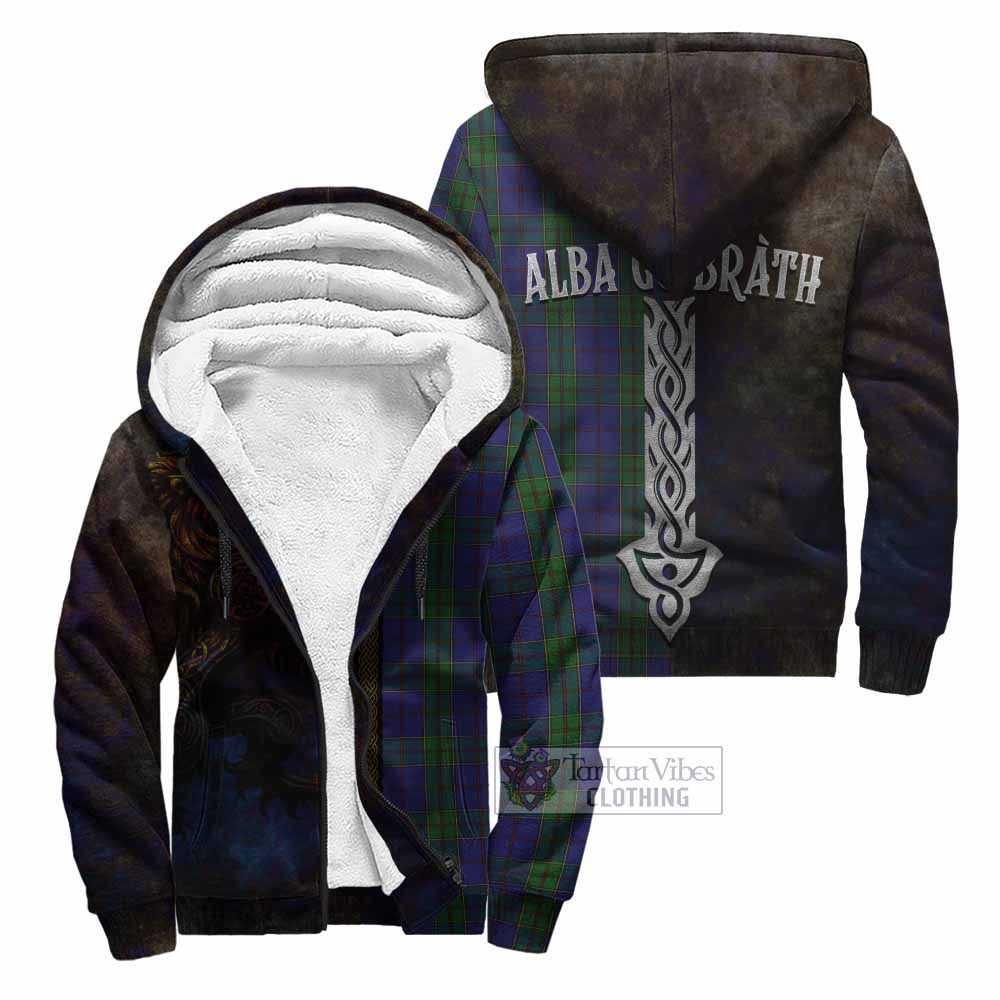 Tartan Vibes Clothing Strachan Tartan Family Crest Sherpa Hoodie Alba Gu Brath Be Brave Lion Ancient Style